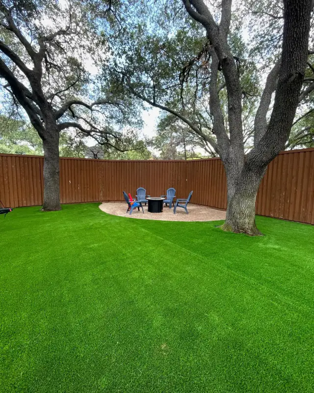 Artificial Turf Backyard Live Oak Firepit Dallas Tx V2